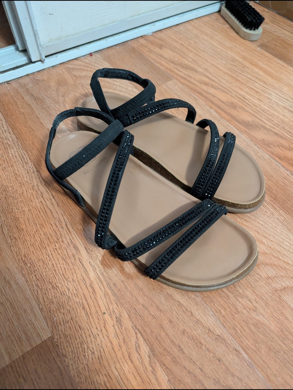 Daisy Fuentes Black Strappy Rhinestone Sandals